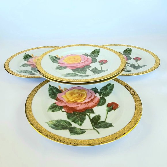 Vintage - Gold Buffet Royal Gallery - Pink Rose Pattern - Salad Plates - 6 - Picture 3 of 12
